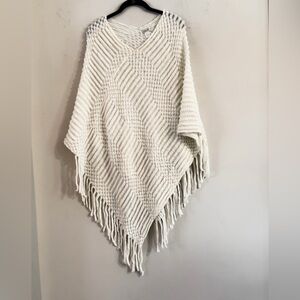Charming Charlie Cream Knit Fringe Poncho.
